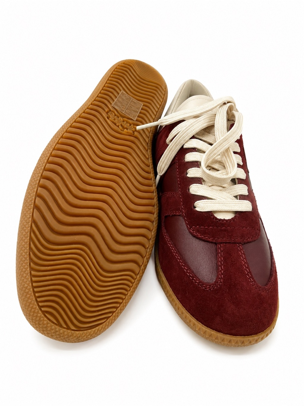 Coach Men's Burgundy Suede & Leather Sneakers with Cream Laces - Picture 3 of 3